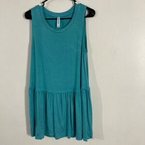 Zenana Premium Sleeveless Tunic Womens Medium Teal Babydoll Peplum Top